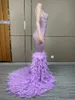 Сценическая одежда, блестящие стразы длиной до пола, фиолетовое платье с перьями, сексуальное прозрачное платье для дня рождения, празднования вечера, выпускного вечера, Po Shoot