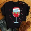 Женские футболки, забавные рождественские бокалы для вина, топы, модные футболки, повседневные футболки с коротким рукавом
