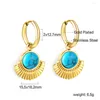 Hoop Earrings Stainless Steel Turquoise Blue Stone Charm Drop For Women Boho Jewelry Temperament Wedding Gift