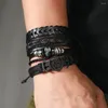 Charm Bracelets Rock Roll 4Pcs/ Set Skull Leather Bracelet For Men Hand Braided Wrap Wristband Rope Mens Beads Jewelry