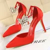 Sandals Elegant Women 9.5cm Stripper High Heels 2023 Summer Bridal Designer Silk Pink Blue Crystal Wedding Shoes