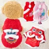 Ropa para perros Suéter para perros Año chino Traje Tang ropa para perros Danza del león rojo cheongsam ropa de invierno para perros más ropa cálida de algodón para perros 231216