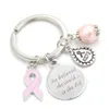Nowy przylot stal nierdzewna pierścień kluczowy pierścień klęski Świadomość raka piersi Różowa wstążka Prezenty klucza kluczy dla kobiet biżuteria 291a