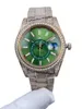 Relógios de pulso "Relógio Masculino 42mm Diamante-cravejado Cor Dourada Calendário Janela Fivela Dobrável"