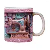 Mugs 3D Ceramic Sewing Mug Coffee With Floral Pattern Novelty Aesthetic For Birthday Christmas Gifts