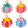 Charms 10pcs Karikatür Hediye Kutusu Noel Emaye koltukları DIY Küpe Bilezik Kolye Anahtarlık Telefon Takı Yapımı Tatil