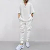 Men's Tracksuits Spring Fashionable Casual Three Quarter Sleeve V-Neck Jacquard Knit Sweater Top And Long Pants Two-piece Set