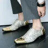 Dress Shoes Trend Men's Charm Pointed Gold Dazzling Rivet Patent Leather Male Wedding Prom Homecoming Loafers Footwear