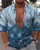 Men's Casual Shirts 2023 Christmas Theme Snowflake 3D Printing Button Up Shirt Long Sleeve Holiday Party Top Year Couple 6XL