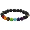 Strand SUNYIK 8mm Black Lava Rock Stone Beaded Bracelet Alloy Buddha Head 7 Chakra Crystal Beads Healing Energy Unisex Jewelry