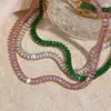 Luksusowy świąteczny prezent biżuterii dla kobiet kwadratowy łańcuch tenisowy naszyjnik Choker zielony różowy biały czarny kryształ212a