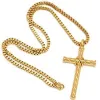 Collana vintage con ciondolo croce di Gesù per uomo Collana con catena a croce incisa in oro giallo 14k Accessori per gioielli maschili con girocollo