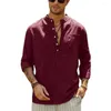 Men's Casual Shirts US Size Mens Cotton Linen Long-Sleeved Summer Solid Color Beach Shirt Plus Men Clothing