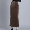 Skirts Thick Autumn Winter Corduroy Split Long Women High Waist Package Hip Plus Size 3XL