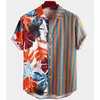 Camisas casuais masculinas 2023 moda verão listrado manga curta tops cor combinando blusa 3d roupas de grandes dimensões havaianas