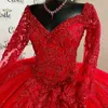 レッドボールガウンQuinceanera Dress 2024レースアップリケビーズ長袖列車XVプリンセスVestidos de 15 Anos Birthday Sweet 16ドレス