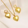 Collier et boucles d'oreilles en or fin massif jaune 18 carats, pendentif en forme de cœur ethnique indien, chaîne pour femmes, ensembles de bijoux, chaînes de mariage, fête 284R