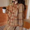 Vestido de dos piezas Chaqueta de tweed a cuadros vintage elegante francés para mujer Traje Otoño Invierno Top de un solo pecho y mini falda Chic Girl 2 piezas