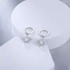 Boucles d'oreilles pendantes en argent sterling massif S925, opale de feu blanche, breloque en forme de fleur, cadeau