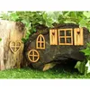 Dekorativa föremål Figurer Fairy Door and Window Set For Trees Miniature Wood Pixie Garden Outdoor Decoration Home Kids Park Lawn Yard Ornament 231216