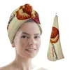 Serviette Fruit Fraise Bois Grain Rétro Femmes Adulte Absorbant Séchage Rapide Douche Cheveux Longs Bonnet Tête En Microfibre