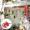 Flores decorativas 2 cordas simulação vermelho longo pimenta pendurado chili decoração cordão decoração espuma falsa fazenda ornamento vegetal criança planta