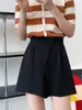 レディースパンツ2023夏の韓国ファッションエラスティックハイウエストルーズ膝の長さショーツストレートワイドレッグスーツ女性ストリートウェア
