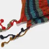 Береты, японские и корейские вязаные крючком ручной работы, красочные лоскутные полосатые кисточки, шариковые наушники, шерстяная шапка, выдолбленные вязаные шапки