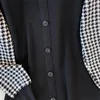 カジュアルドレス秋のファッションレトロ格子縞のパッチワークドレス女性スリムニットミニエレガントなオフィスレディースOネック長袖ローブQ471