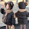 Down Coat Baby Girls Cartoon Hooded Jackets Winter Children's Warm Clothing Cute White Duck Coats Kids Black Thick Parkas