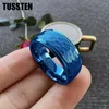 Wedding Rings TUSSTEN 6/8MM Men Women Tungsten Engagement Ring Trendy Jewelry Blue White Stepped Edges Hammered Finish Comfort Fit
