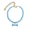 Halsbanden Verstelbare huisdierketting Kattenhalsband met turquoise zirkoonbothanger Sieraden Luxe metalen puppybenodigdheden