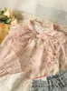 Camicette da donna Gagaok 2023 Autunno Inverno francese dolce fiocco legato volant fiore rosa camicia da donna stile delicato Top