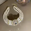 Pendentif Colliers Cristal Strass Multi-Rangée Collier De Perles Atmosphère Exagérée Court Ras Du Cou Rétro Pour Femme297w