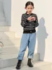 Jeans Amii Bambini Jeans per bambini per ragazze Autunno Ricamo Cartoon Allentato Casual 3-14 anni Adolescente Retro Denim Blue Pant 22343018 231216