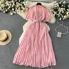 Party Dresses European Vintage Maxi For Women Elegant Half-high-neck Puff Sleeve Female Pleated Dress Chiffon Long Vestidos Dropship