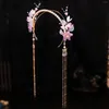 Hair Clips Vintage Chinese Headbands Purple Flower Hairbands Fringe Jewelry Pearls Headwear Women Hanfu Dress Long Tassel Accessories