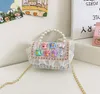 Lady Style Children Pearls Chain Handbags Girls Cartoon Flower Letter Applique One-Shoulder Princess Bag Kids Metaller Chain Messenger Bags Z6098