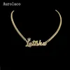 Aurolaco nome personalizado colares com coroa cubana corrente colares de aço inoxidável personalizado carta colar para presente feminino 211123220w
