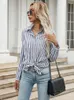 Kadın bluzları jim nora bahar ve sonbahar mevsimleri konforlu uzun kollu zarif çizgili blusas para mujer moda 2023