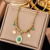 Naszyjniki wiszące 316L stal nierdzewna moda drobna biżuteria z koralika owalna kamienna gwiazda łańcuch Choker Naszyjnik dla kobiet