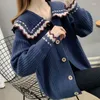 Cardigan en laine à col de poupée pour femme, veste en tricot, pull ample, manteau en tricot, printemps-automne, 2023