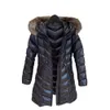 Manteau en duvet d'oie de longueur de créateur coupe ajustée à chevrons motif en V col en fourrure de renard manteau à capuche noir mon veste sweat à capuche chaud pour femme Parker coatLR0A