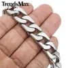 Trendsmax 13mm 316L Stainless Steel Bracelet Mens Wristband Curb Silver Color HB83287q