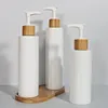 液体ソープディスペンサー100 300mlポータブルボトル詰め替え可能なローションシャンプーバスルーム竹の木材ポンプ空の白231216
