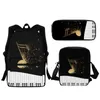 School Bags Fashion Piano Music Notes Pattern 3-Pack Backpack Girls Boys Primary Bag Large Zipper Lunch Satchel Pencil Case