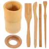 Juegos de té 6 piezas accesorios para la ceremonia del té conjunto de regalo con cuchara de bambú clip de cuchara