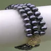 Bracelet en perles noires de Tahiti naturelles, 3 brins, 8-9mm, W245n