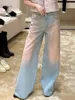 Damesjeans 24C Vroege lente vakantie Product Gradiënt Roze Wijde pijpen Rechte denim broek Hoge taille Puur katoen Nostalgisch Vintage