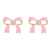 Stud Earrings Trend Sweet Enamel Pink Bowknot Bow Peach Love Heart For Women Girls Harajuku Y2k Lolita Earring Accessories